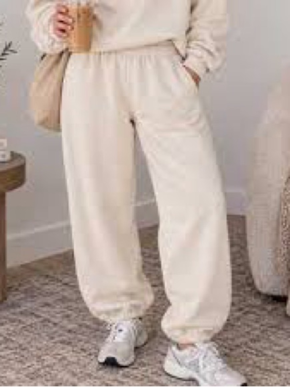 Everyday Elastic-Waist Cream Jogger Pants for Women